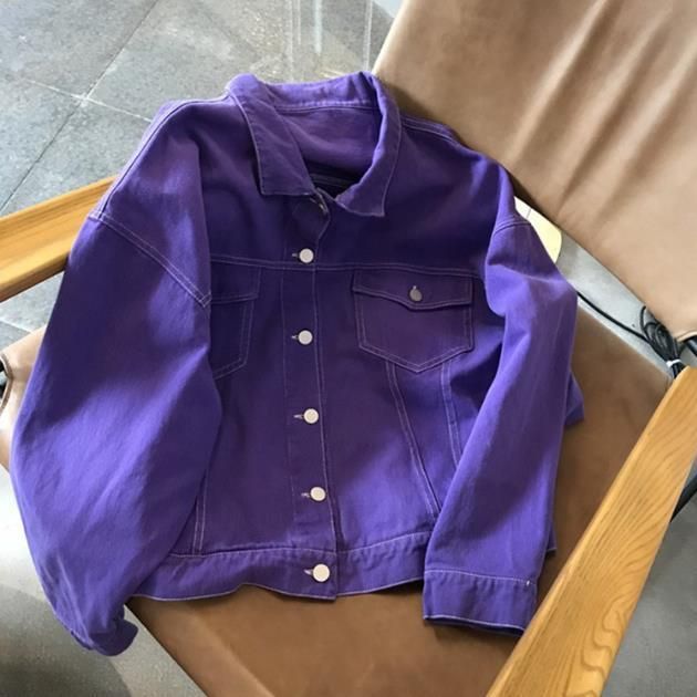 DHDM Spring Autumn Gradient Denim Jacket Jean Coats Woman Purple
