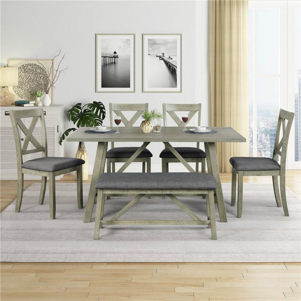 2021 New Gray Dining Table Set Wood Dining Table And Chair Kitchen