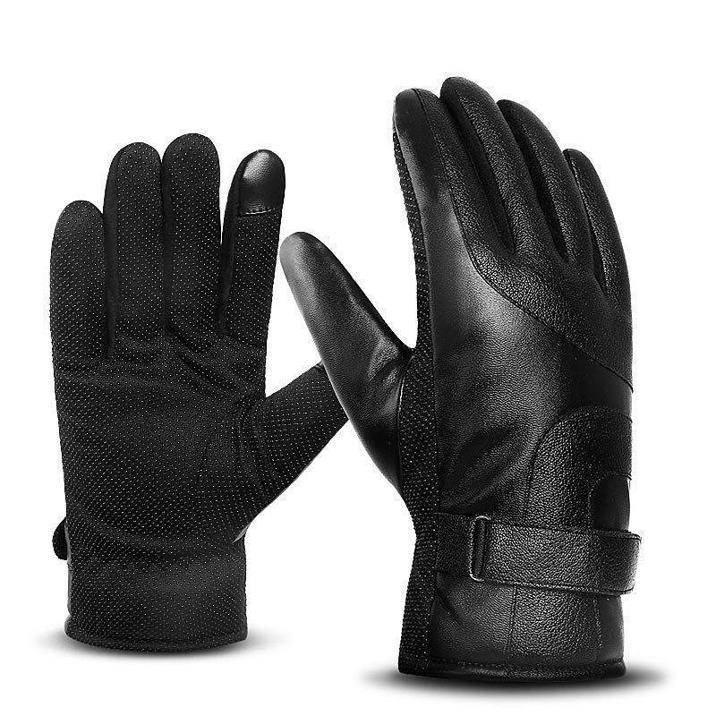 Touchscreen Cycling Winter Glove Leather Windproof Gloves Outdoor Warm Mittens 
