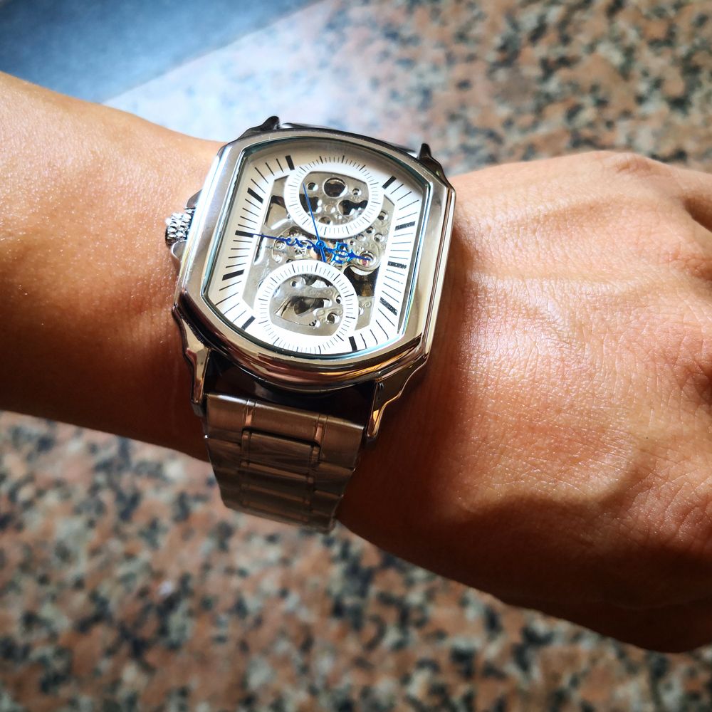 square face skeleton watch