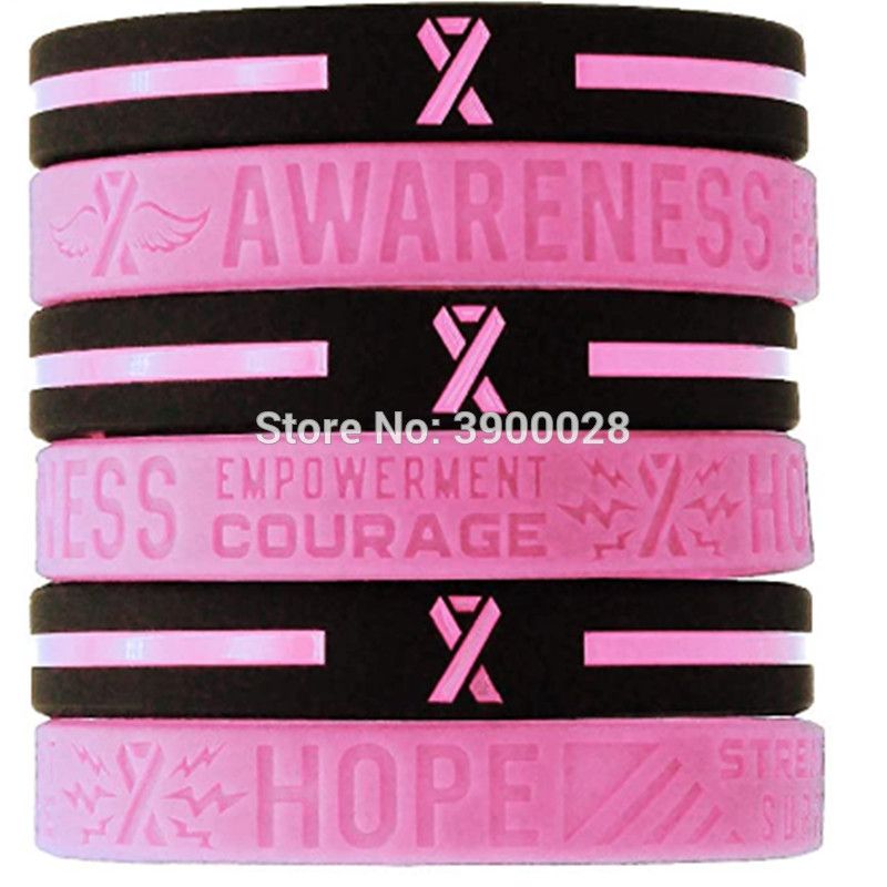 solo firma Aniquilar 100pcs pulsera de silicona de color rosa del cáncer de pecho pulsera envío  libre