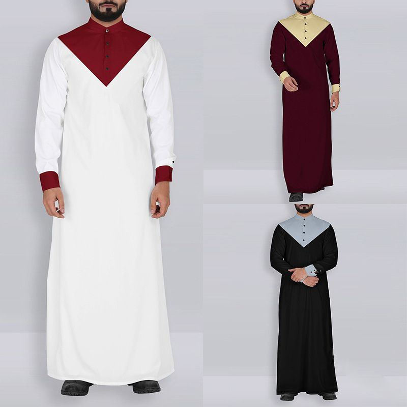 Mens Long Sleeve Saudi Jubba Abaya Kaftan Islamic Clothing Thobe Long Robe Dress
