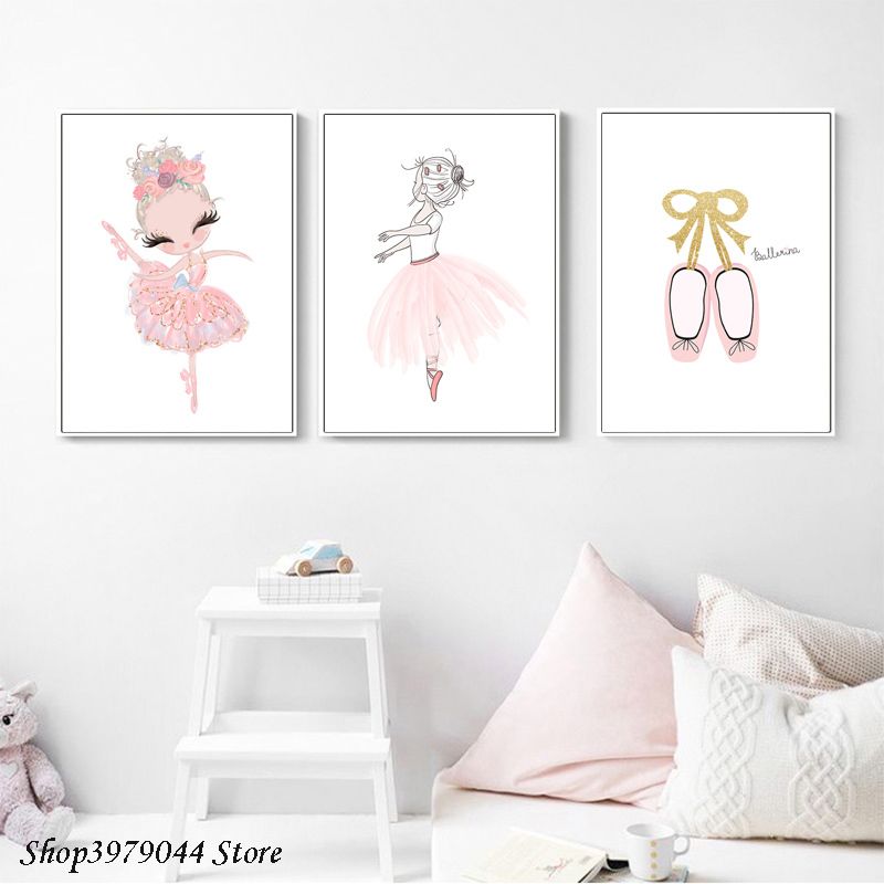 2020 Ballerina Dancing Girl Wall Art Pink Shoes Nursery Print Ballet Poster Dance Skirt Watercolor Painting Decorative Home Baby Room From Goodcomfortable 3 33 Dhgate Com