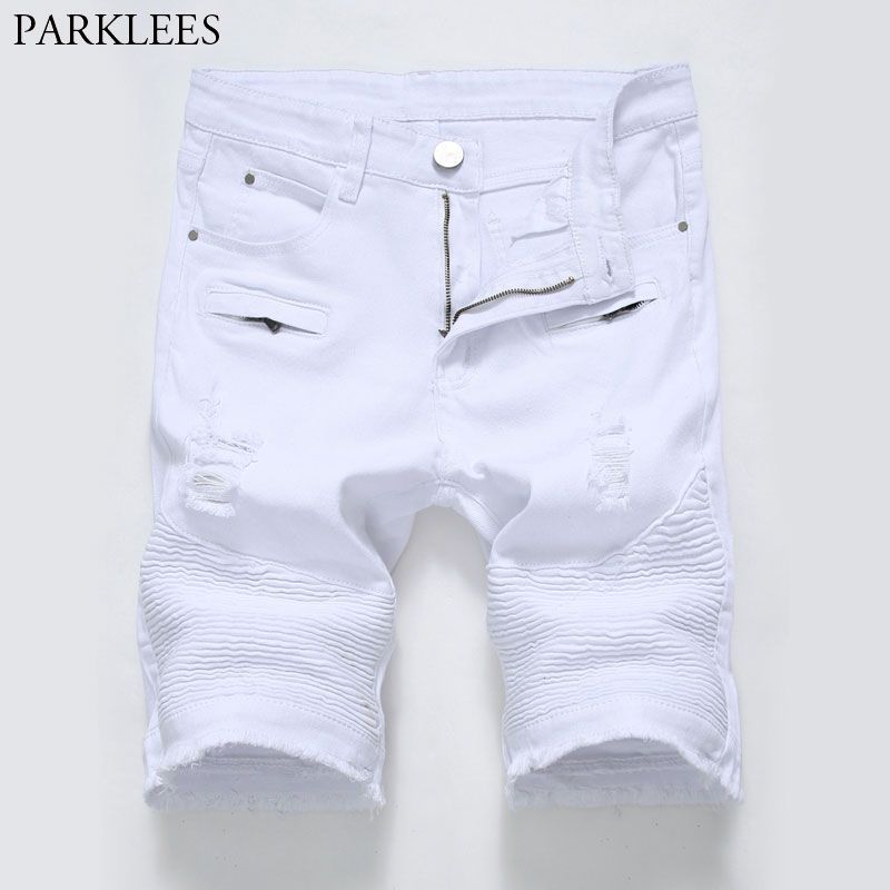 mens white ripped jean shorts