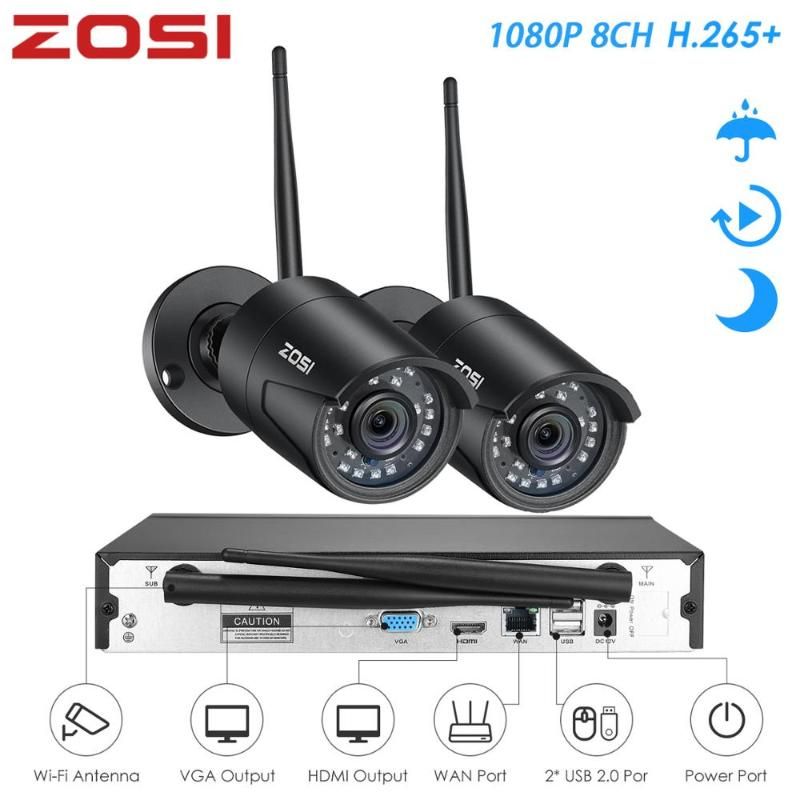 2021 ZOSI H.265 1080P 8CH Wireless Security CCTV Camera System 1080P