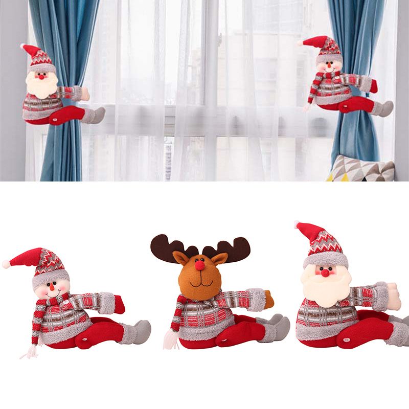 Curtain Buckle with Santa Claus Snowman for Christmas Window Home Decors Cartoon Plush Toy as Kids' Gift Christmas Curtain Tiebacks 2 Pcs 
