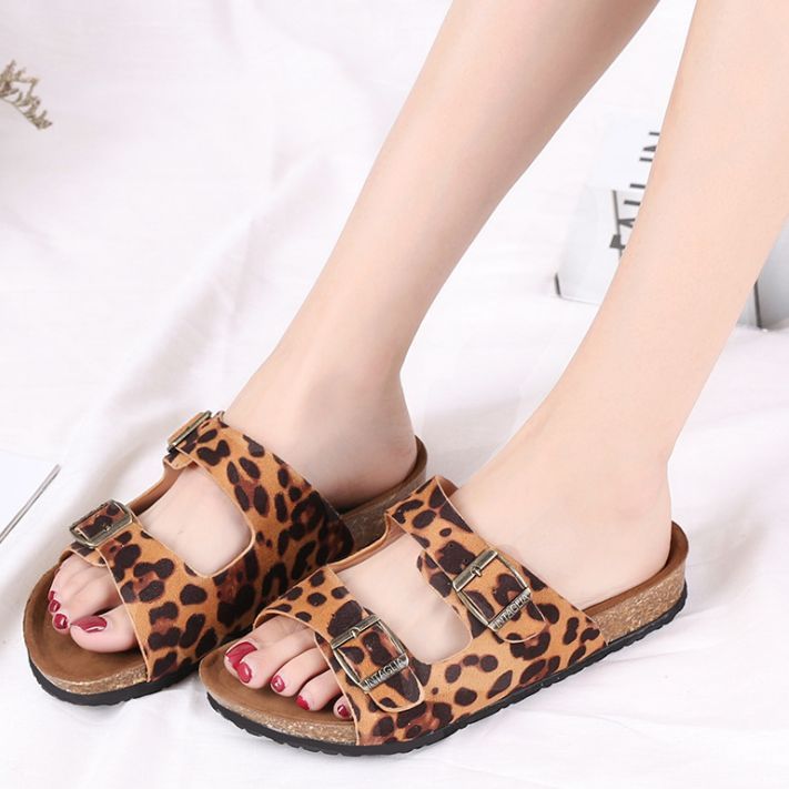 leopard print double buckle sandals