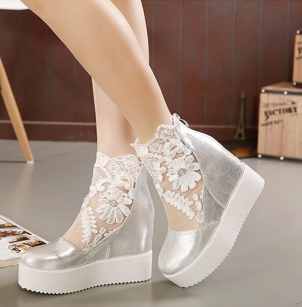 silver wedge evening shoes