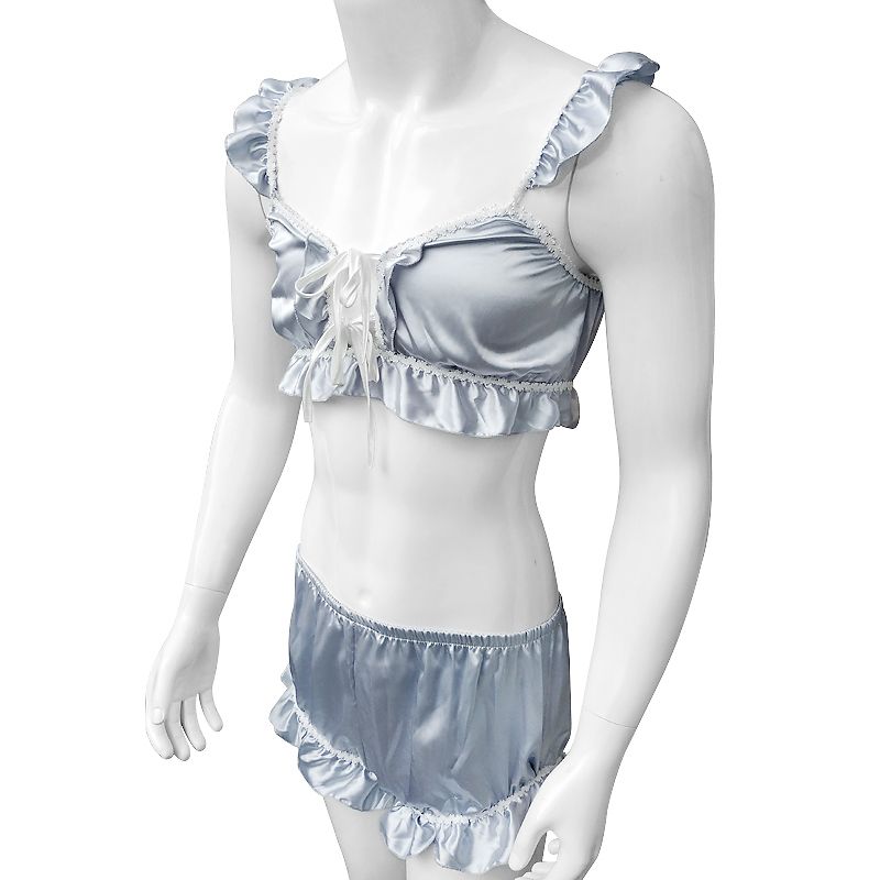 Satén de la ropa interior para hombre rilly Sissy suave Conjunto macho Tops con las bragas Bloomers resumen la ropa interior ropa de dormir Clubwear
