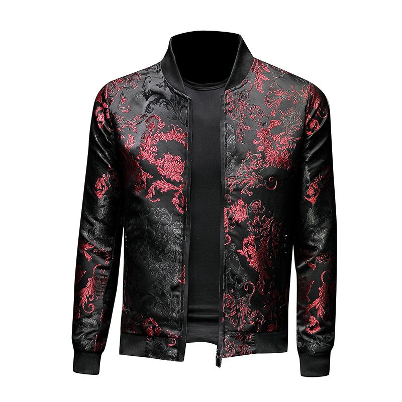 Fashion Mens Floral Jackets Embroidery Flower Stylish Bomber Jacket Men
