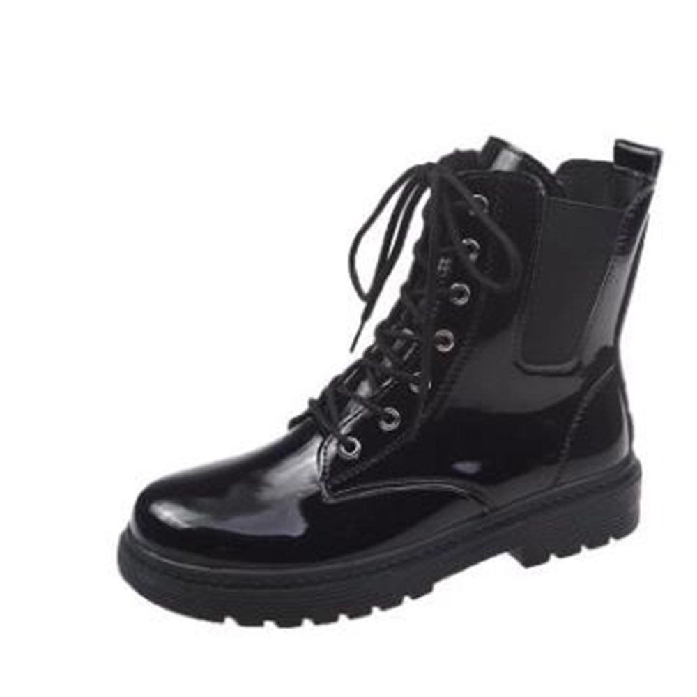 ladies black patent lace up boots