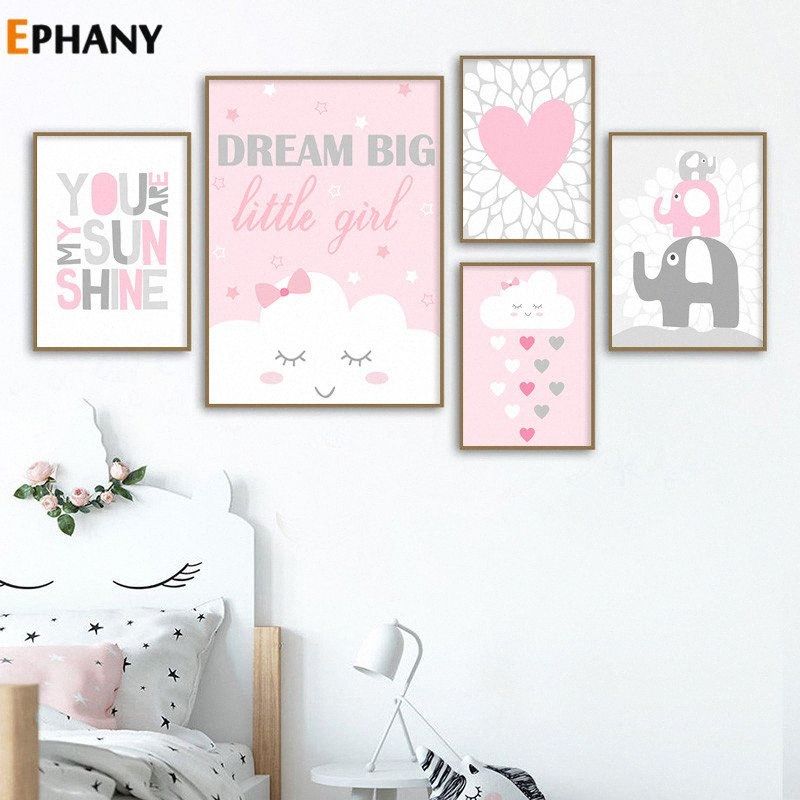 2020 Cartoon Cloud Pink Heart Wall Art Canvas Poster Nursery Room Quotes Print Nordic Painting Picture Kids Living Room Decoration Azxb From Mius 54 47 Dhgate Com