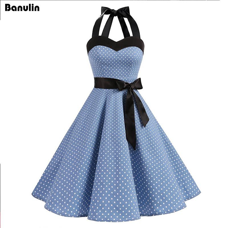 Satin Al Kadin Elbise 2020 Yaz Halter Vintage Kirmizi Siyah Puantiyeli Elbise Retro Kokteyl Parti 50li 60li Rockabilly Bandaj Salincak Elbise Tl178 77 Dhgate Comda