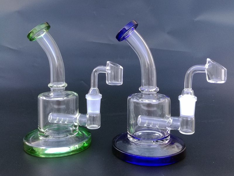 Blue Newest 6 Inch Mini Oil Dab Rigs Inline Perc Thick Glass Bong 14mm Female Joint Water Pipe With 4mm Quartz Banger