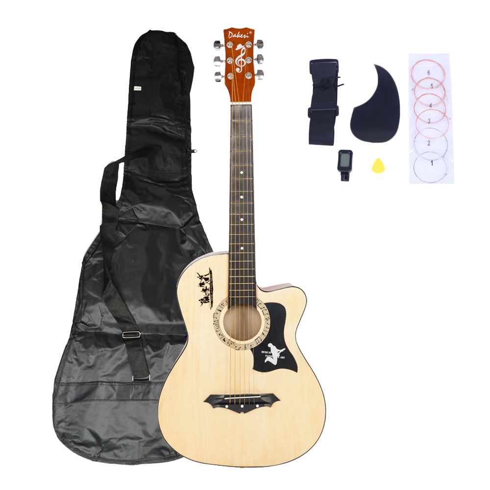 Moda Color de madera de madera de 38 pulgadas Guitarra acústica de Bassway W / Bag String Pick Strap para Principiante Stock Stock