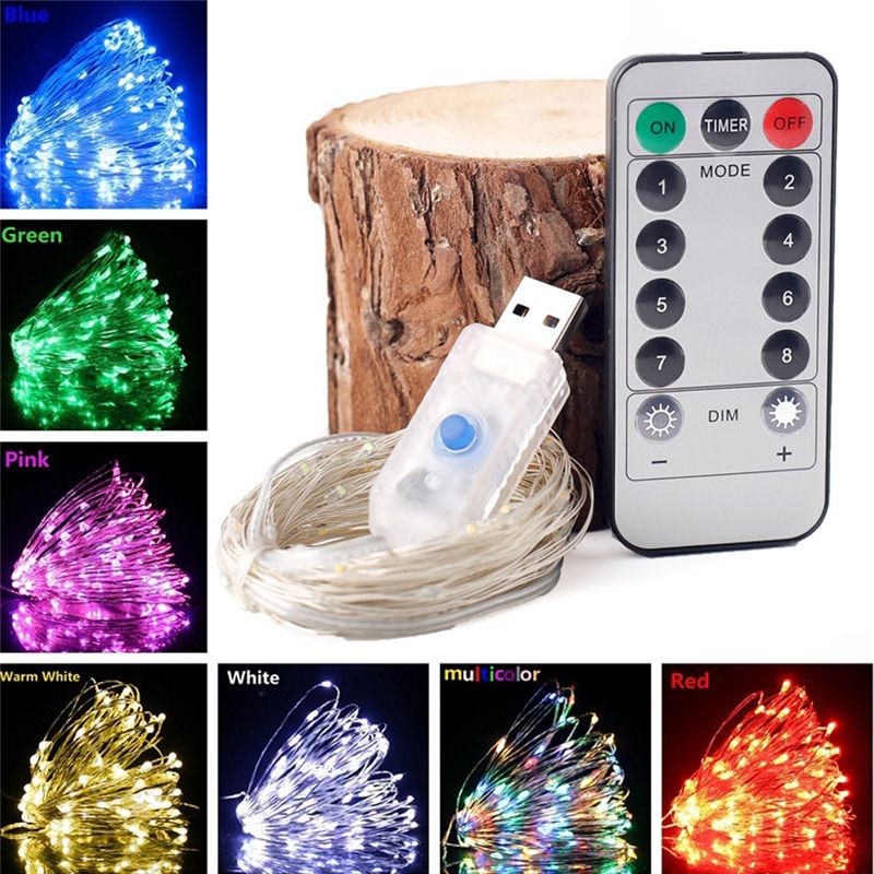 Remote Control String Fairy Lights Copper Wire Xmas Party Decor 5/10M LED USB 