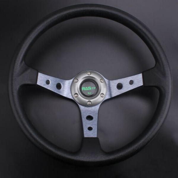 Universal 350mm 14" Racing Car 6 Bolt Steering Wheel Horn Button 95mm Deep Dish