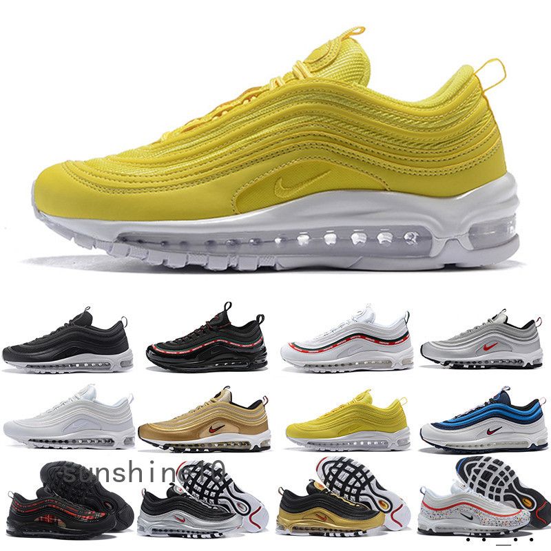 Nike Air Max 97 Airmax Los Hombres De Los Zapatos Corrientes De Aire Balck  Oro Metálico