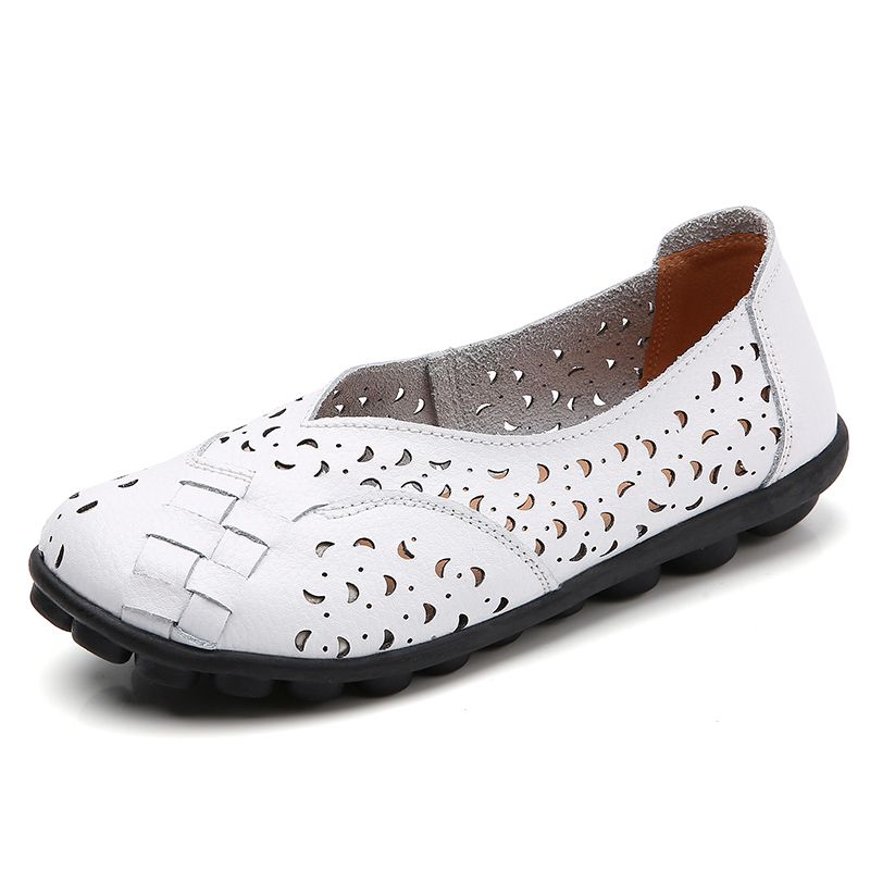 white soft leather flat shoes