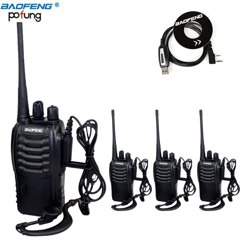 Walkie Talkie 4Pcs Baofeng BF-888S Talk UHF Two Way Radio BF888S Handheld CB Set 888S Comunicador Transmitter Transceiver+Headset