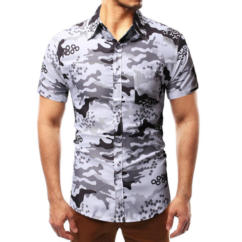 Yayu Mens Casual Long Sleeve Camo Slim Fit Shirt Button Front Shirts 