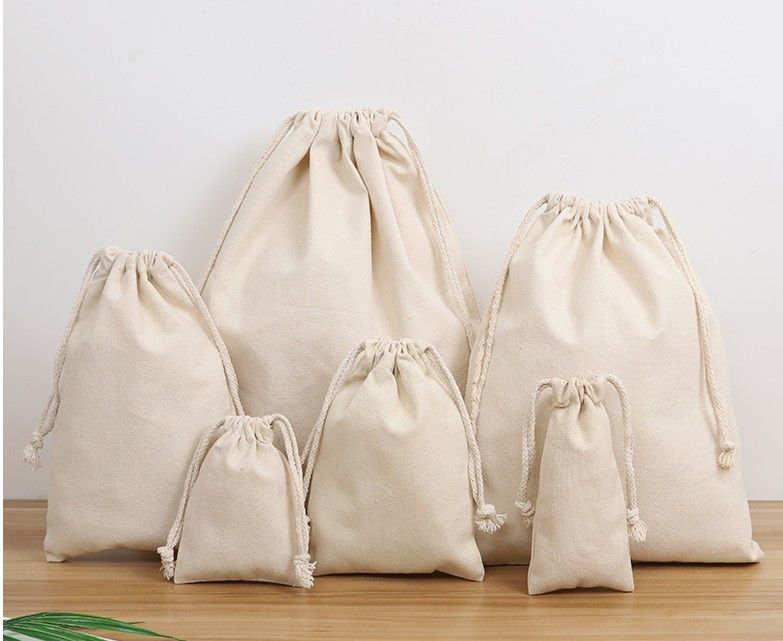 plain cotton drawstring bags