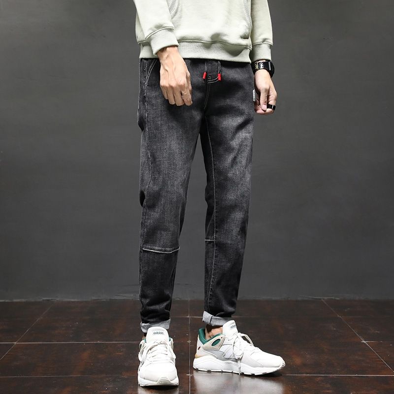 men's half elastic waist jeans