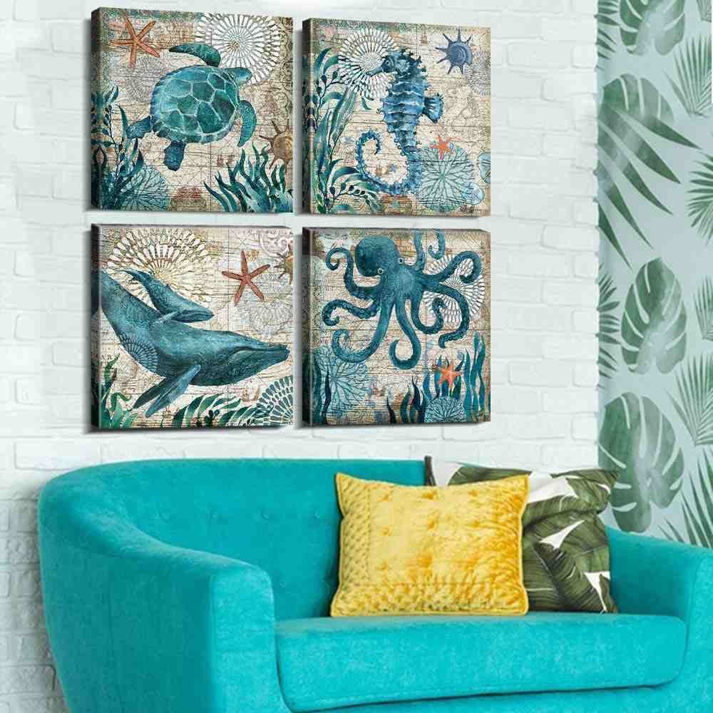 2020 Ocean Theme Canvas Prints Sea Animal Octopus Turtle Seahorse Whale Wall Art Pictures Custom Posters Bathroom Decor Drop Shipping Y200102 From Long10 14 57 Dhgate Com