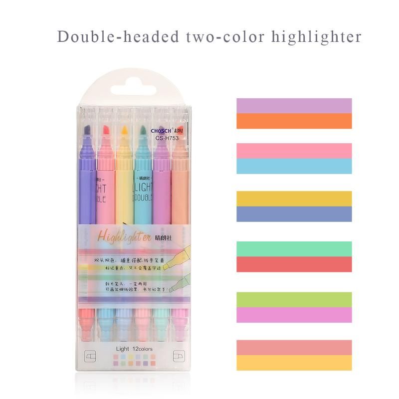 JIANWU 12pcs/set cute Double head fluorescent pen milkliner