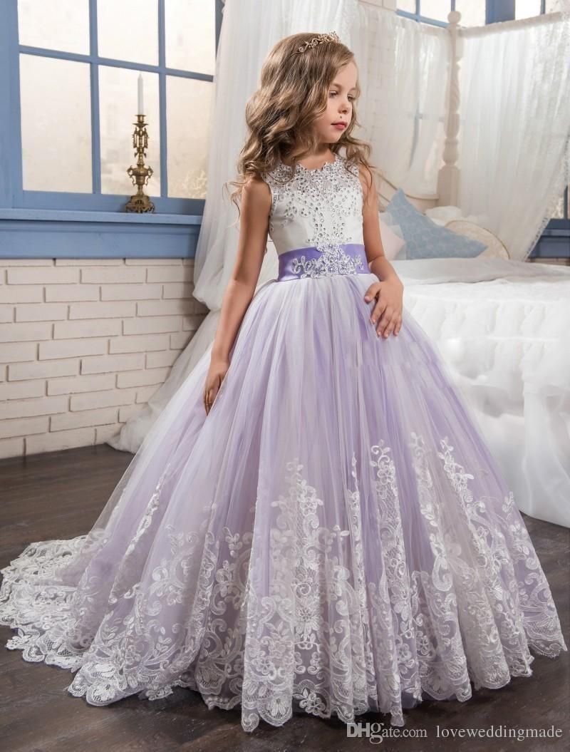 lilac and white flower girl dresses