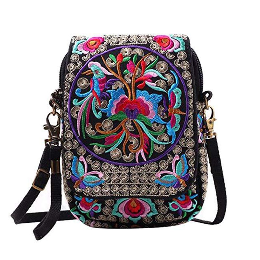 Women Embroidered Crossbody Bag Vintage Floral Cell Phone Pouch Lady Ethnic Wallet Casual Travel ...