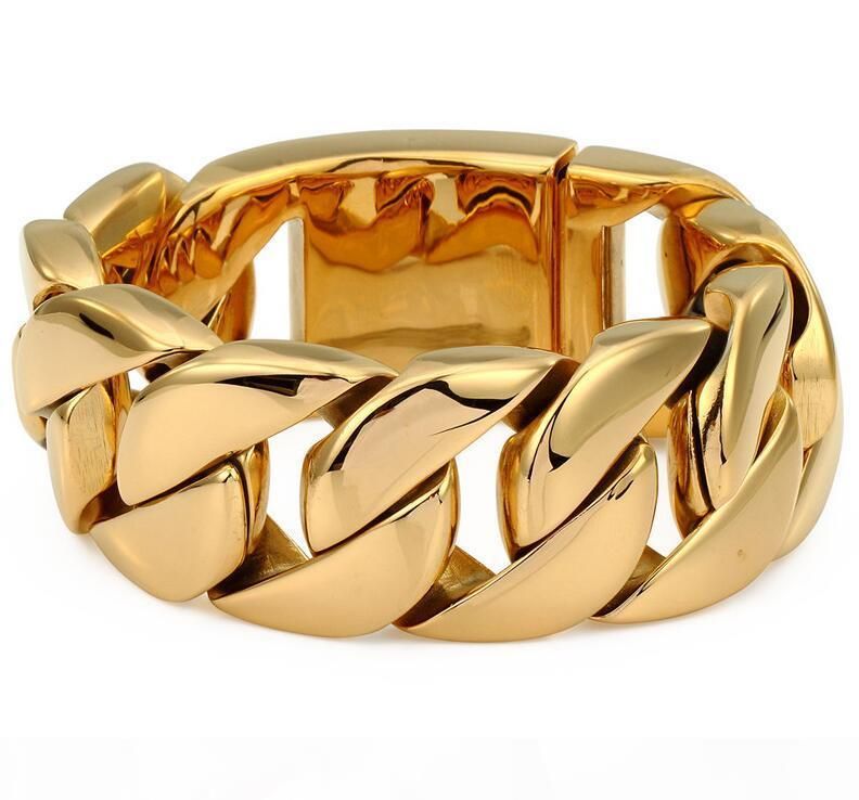 2021 31mm Width Mens Gold Plated Super Heavy Thick 316L Stainless Steel 316l Stainless Steel Gold Plated