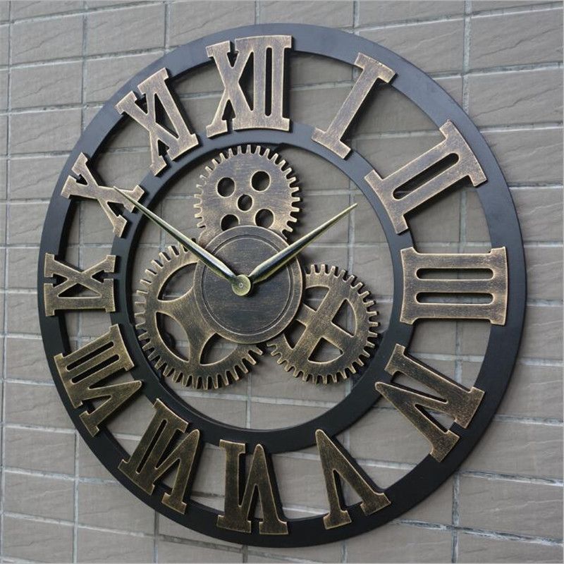 Retro Industrial Wind Gear Wooden Wall Clock Vintage European Style Living Room Large Classic Golden Roman Numeral Home Clock T200601 Wall Clocks Online Buy Wall Clocks Online Shopping From Highqualit04 34 22 Dhgate Com
