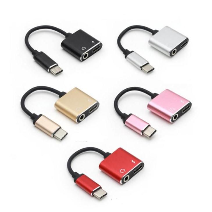 2 en USB C para auriculares adaptador audio jack de 3.5mm para