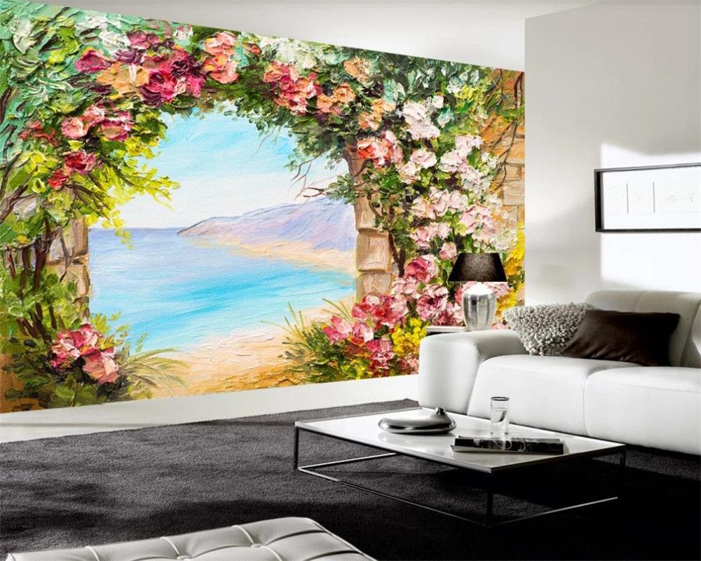 Romantic Landscape 3d Wallpaper Dreamy Aesthetic Love Sea Arch Flower Landscape Oil Painting Mural Decorative 3d Romantic Landscape 3d Wallpaper Dreamy Aesthetic Love Sea Arch Flower Landscape Oil Painting Mural Decorative 3d