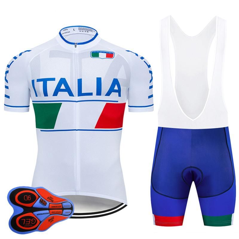 2021 Team ITALIA Pro Cycling Jersey 9D Gel Set Men White Cycling Wear