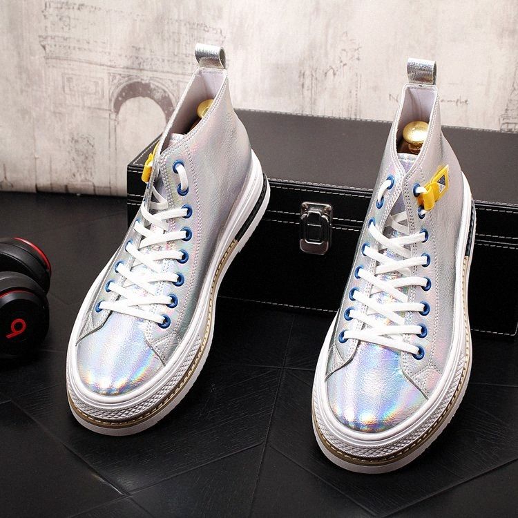 mens silver high top sneakers