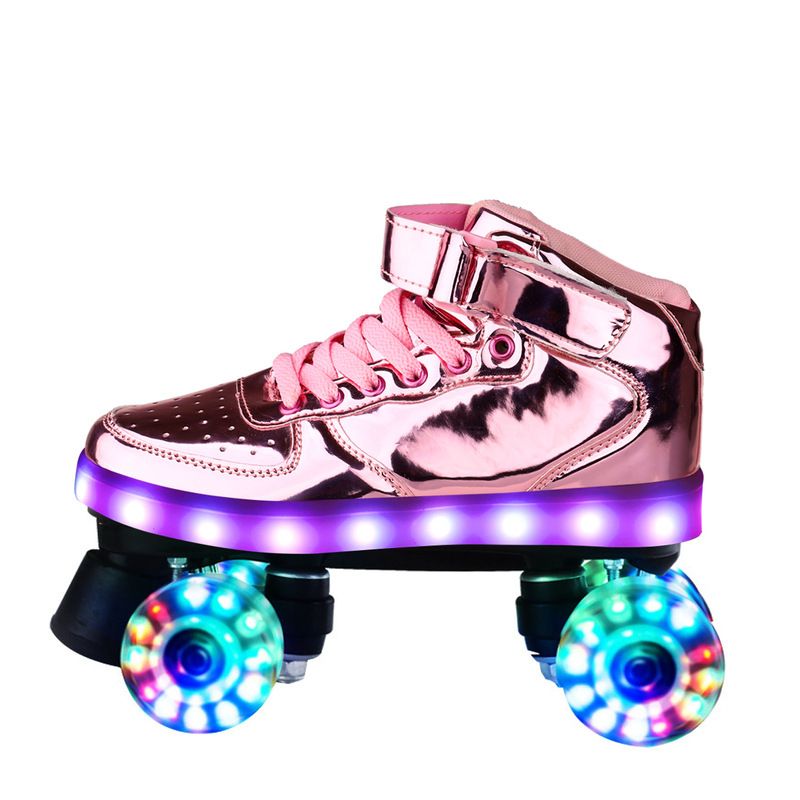 Patines en línea Patines Skate Shoes 4 ruedas PU niños adulto Luminoso Doble Fila Polea Hombres Mujeres Ruedas