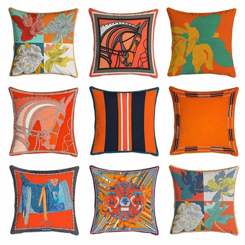 45 45cm Orange Series Cushion Covers Horses Flowers Print Pillow Case For Home Chair Sofa Decoration Square Pillowcases Czsp Cheap Patio Furniture Cushions Outdoor Cushions On Sale From Doomi 14 57 Dhgate Com