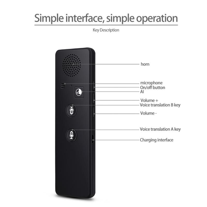 Tradutor de voz 127 línguas multi instantaneamente traduzido mini sem fio 2  vias em tempo real aplicativo dispositivo bluetooth