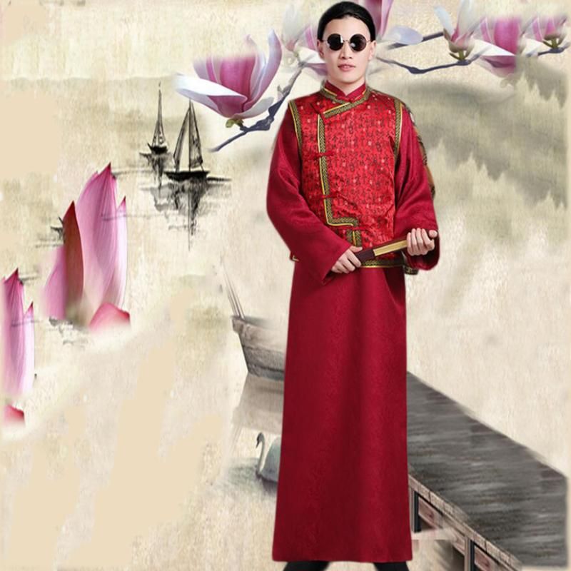 2020 Vintage Male Cheongsam Traditional Chinese Wedding Gown Red Satin Qipao Ancient Costume Vestido Oriental Mens From Bevarly 117 64 Dhgate Com