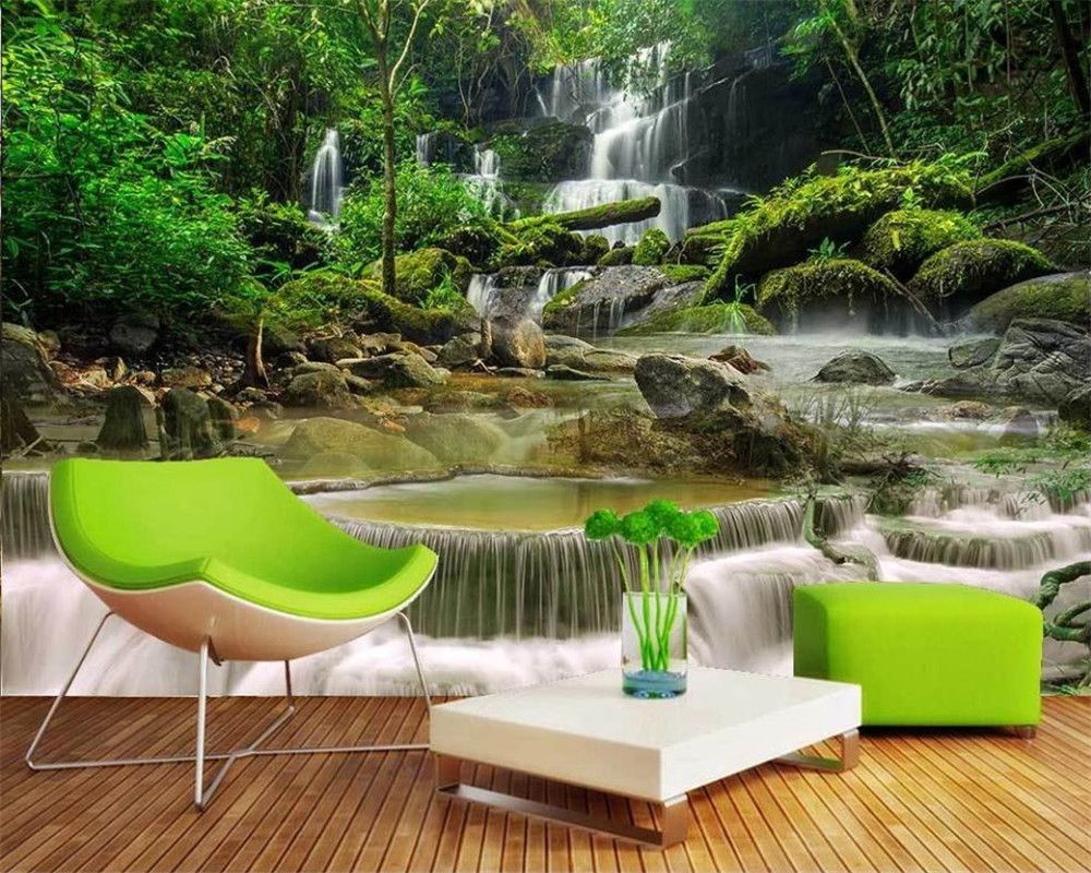 3d Wallpaper for Bedroom Beautiful Forest Waterfall 3D Natural Scenery TV  Background Wall Decorative 3d Mural