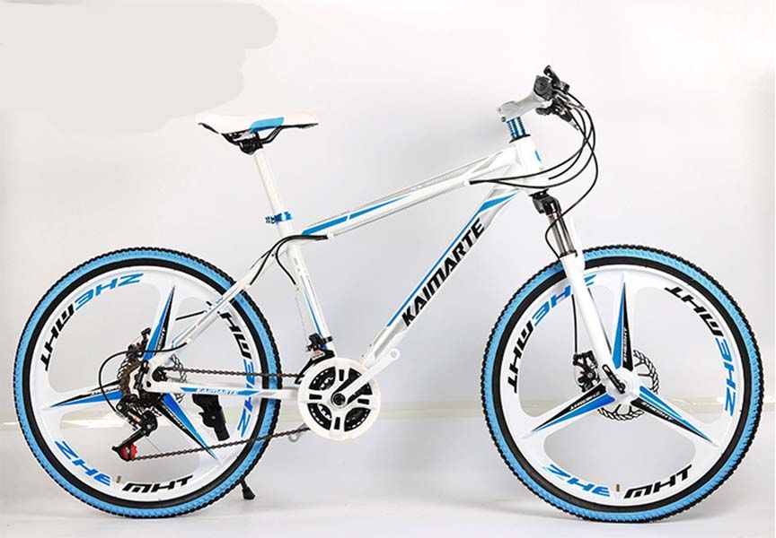 Compra 26 Pulgadas En Blanco Azul De Tres Cuchillo De Una Rueda De Bicicleta  De Montaña Adulto Bici De Cross Country De Bicicleta De Montaña De Acero De  Alto Carbono 21 Velocidad