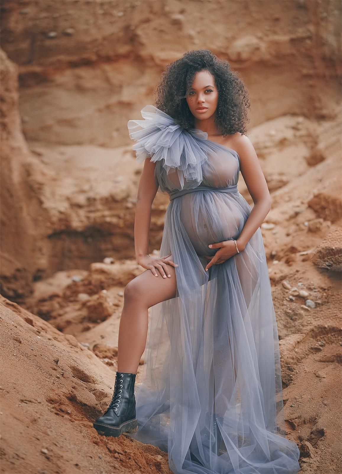 Grey Maternity Dresses One Shoulder 