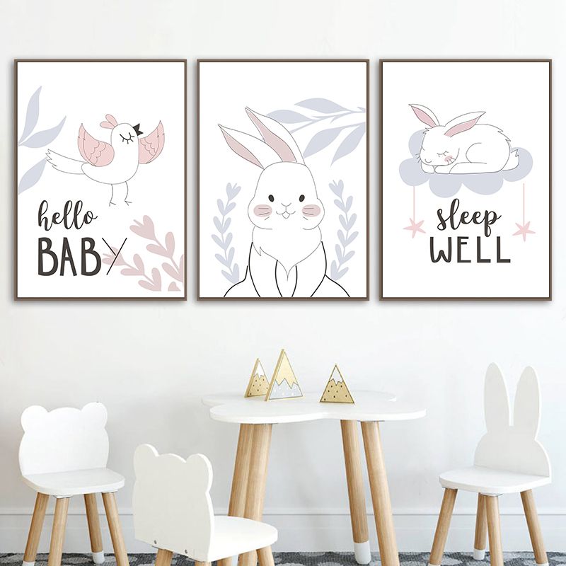 Cartoon Rabbit Heart Canvas Poster Nursery Art Print Girls Baby Room Decoration