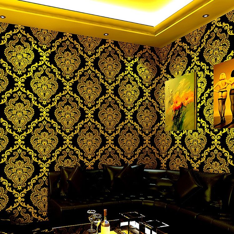 3D black and gold embossed Thickening Gold Wallpaper For Hotel Guest Room  Bedroom Wall Paper Embossed