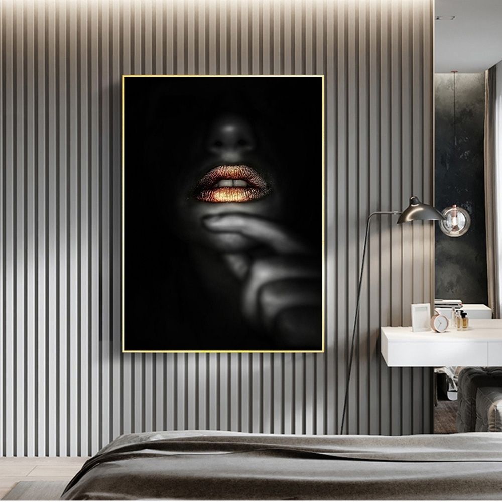 2020 Golden Lips Sexy Black Woman Canvas Painting Poster And Prints Modern Wall Art Pictures Cuadros For Living Room Decoration From Zuihangyuan1 4 52 Dhgate Com