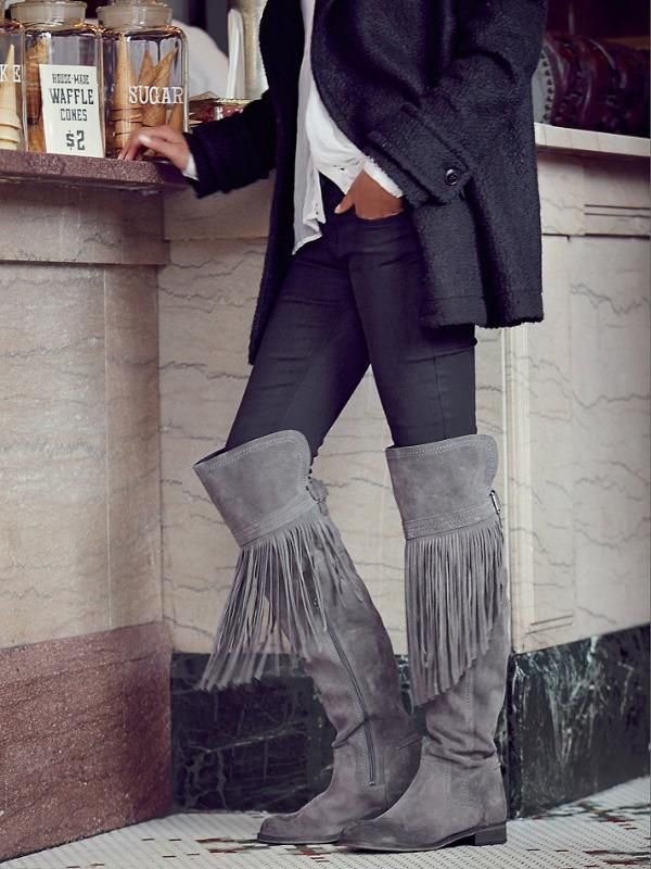 dark grey thigh high boots