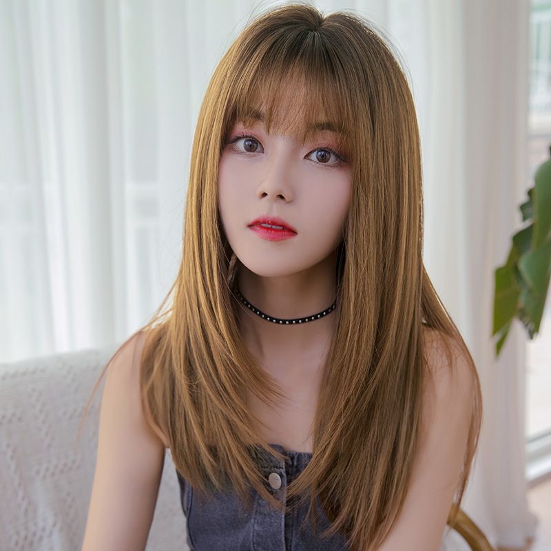 Korean Style Women Long Hair Straight Wigs Natural Full Air Bangs Synthetic Human Hair Lace Front Wigs Korean Style Women Long Hair Straight Wigs Natural Full Air Bangs Synthetic Human Hair Lace Front Wigs