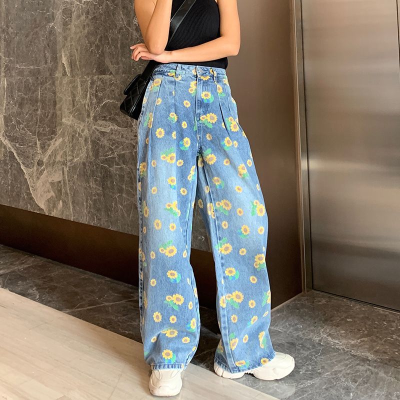 Compra Jeans De Mujer Más Tamaño Mujer Grunge Pantalones Estéticos De  Girasol Imprimieron Sueltos Harajuku Straig 2021 Taladado Alto De Gran  Tamaño Barato | Entrega Rápida Y Calidad | Es.Dhgate
